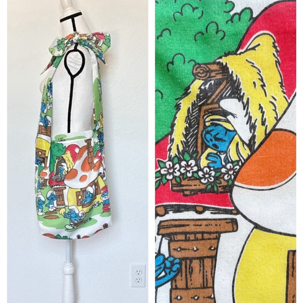 Vintage Smurf 1980s Fabric Bow Tote Bag